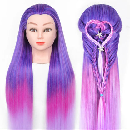 Tête de mannequin à cheveux longs synthétiques avec support de trépied de perruque réglable Modèle avec tête de mannequin Formation de coiffeur coiffant