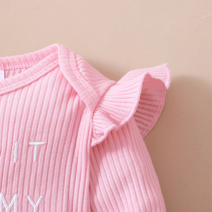Ensemble de vêtements rose pour bébé fille 0-18 mois, tenue printemps et automne, body manches longues + pantalon floral + bandeau, 3 pièces, tenues de mode pour tout-petits