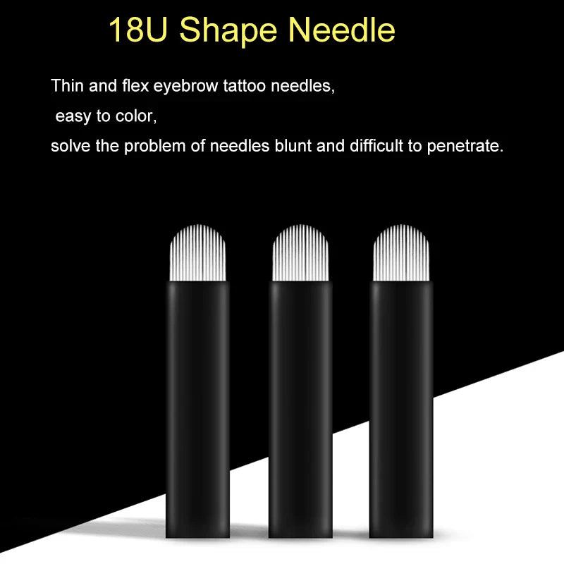 100 Pcs Lames Microblading 18U 0.18mm Maquillage Semi-Permanent Nano Tebori Aiguilles pour Stylo de Broderie Manuel Sourcils Lèvres