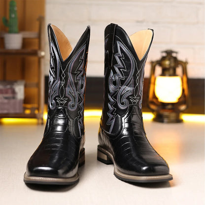 Cowboy Boots for Men - Men's Western Boots with Embroidery, Square Toe Chunky Heel, Durable and Fashionable Retro Classic Footwe