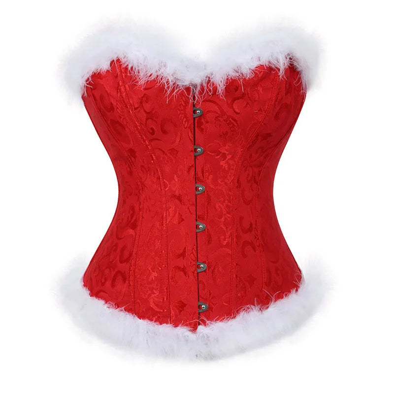 Christmas Santa Corsets and Bustiers Top Shapewear Lingerie Burlesque Feather Corselet Plus Size Overbust Women's Sexy Corset