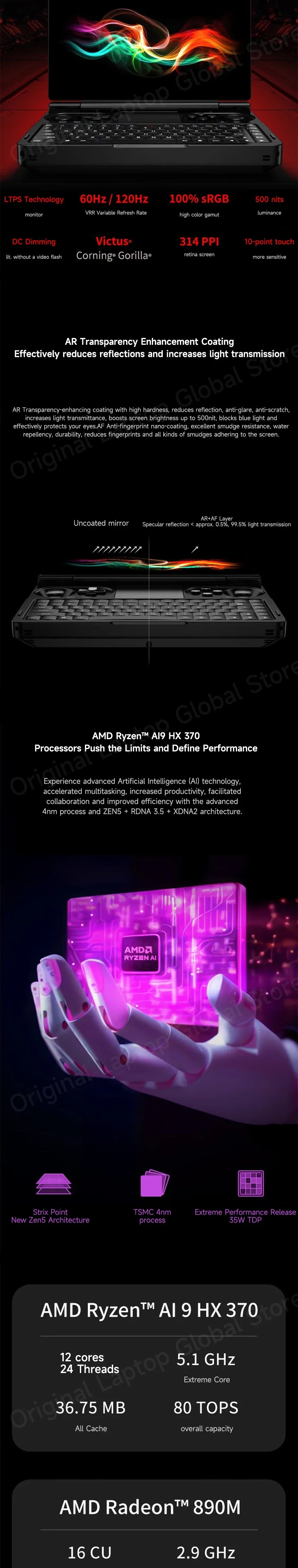 GPD WIN Mini 2025 Ryzen™ AI 9 HX 370/Ryzen R7 8840U PC de poche 7 pouces 32 Go RAM 2 To SSD Mini-ordinateur portable