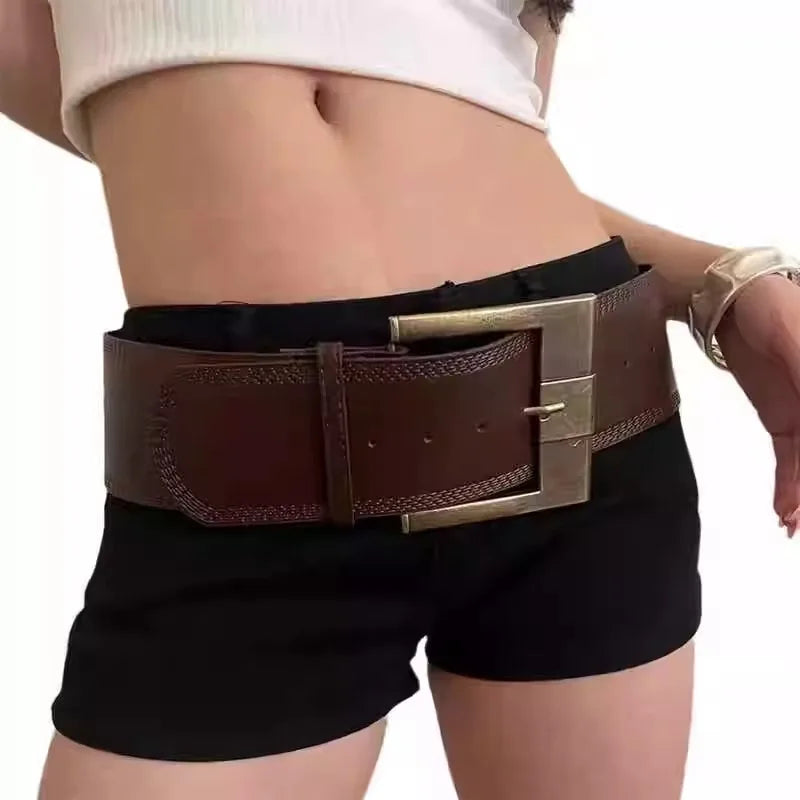 Desinger ceintures pour femmes Vintage large ceinture grande taille Western Cowgirl Cowboy Goth Y2k marron moyen âge mode ceinture femme