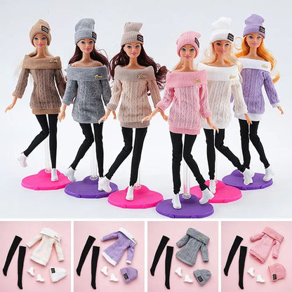 For 1/6 Doll Clothes 29~32cm Doll Plush Coat Skirt Doll Winter Dress Girl Coat Handmade Casual Wear Set Doll Accessories Gift