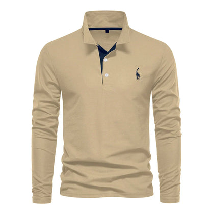 AIOPESON 2023 Nouvelle Polo Homme Broderie Cerf Chemises Manches Longues Couleur Unie Affaires Sociales Homme