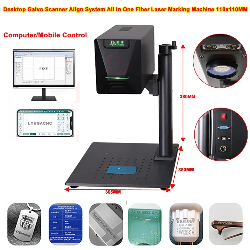 Fiber Laser Marking Machine 20W Mobile Control for Jewelry Metal Engraving Cutting 110x110mm Lens Computer Laser Marker 220V110V