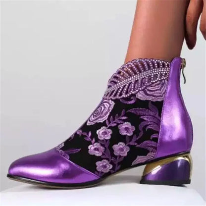 Chaussures brodées à la main pour femmes, bottes de rinçage à talons hauts, bottes de fête, luxe, élégant, nouveau, 2025