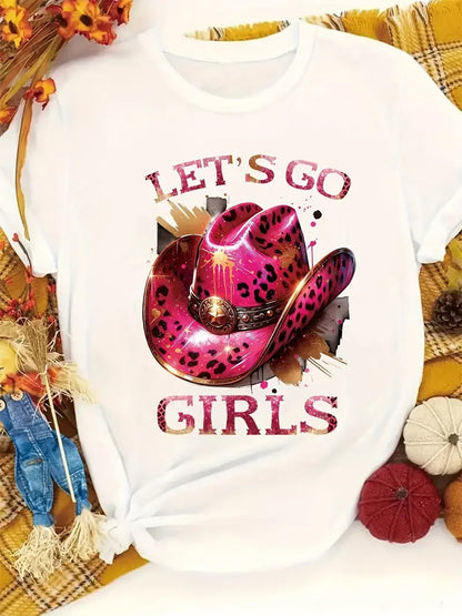 T-shirt femme motif cow-boy et bottes de l'Ouest, manches courtes décontracté et à la mode, col rond, coupe ample, vêtement de ville quotidien