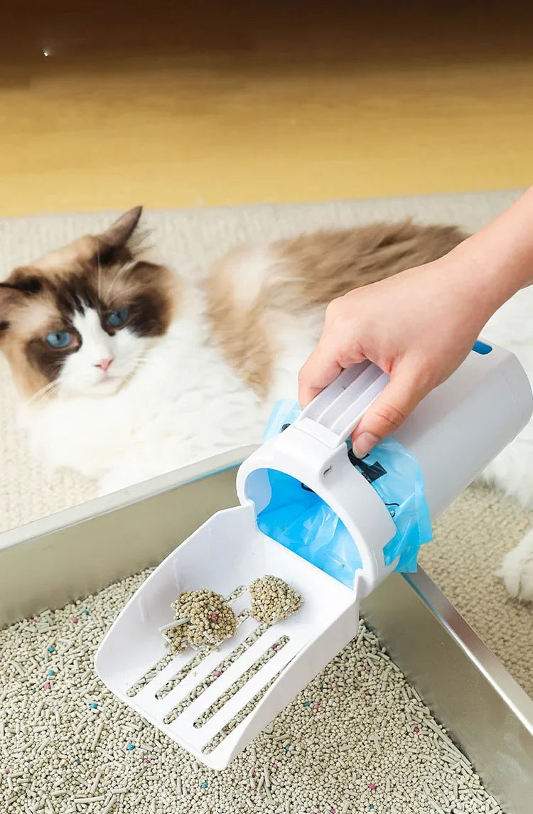 Pelle à litière pour chat, cuillère à litière Portable pour chat avec poubelle intégrée, grande pelle à litière, système d'élimination des merdes de chat