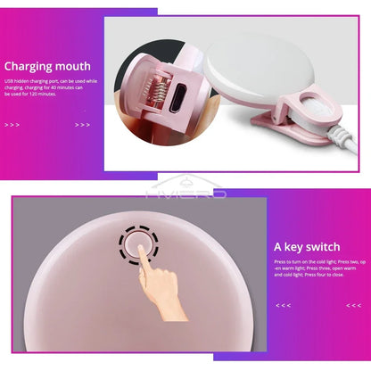 Anneau lumineux Led pour Selfie, Rechargeable par USB, lumières de remplissage, luminosité chaude et froide réglable, pour appareil Photo, vidéo, accessoires de Streaming en direct