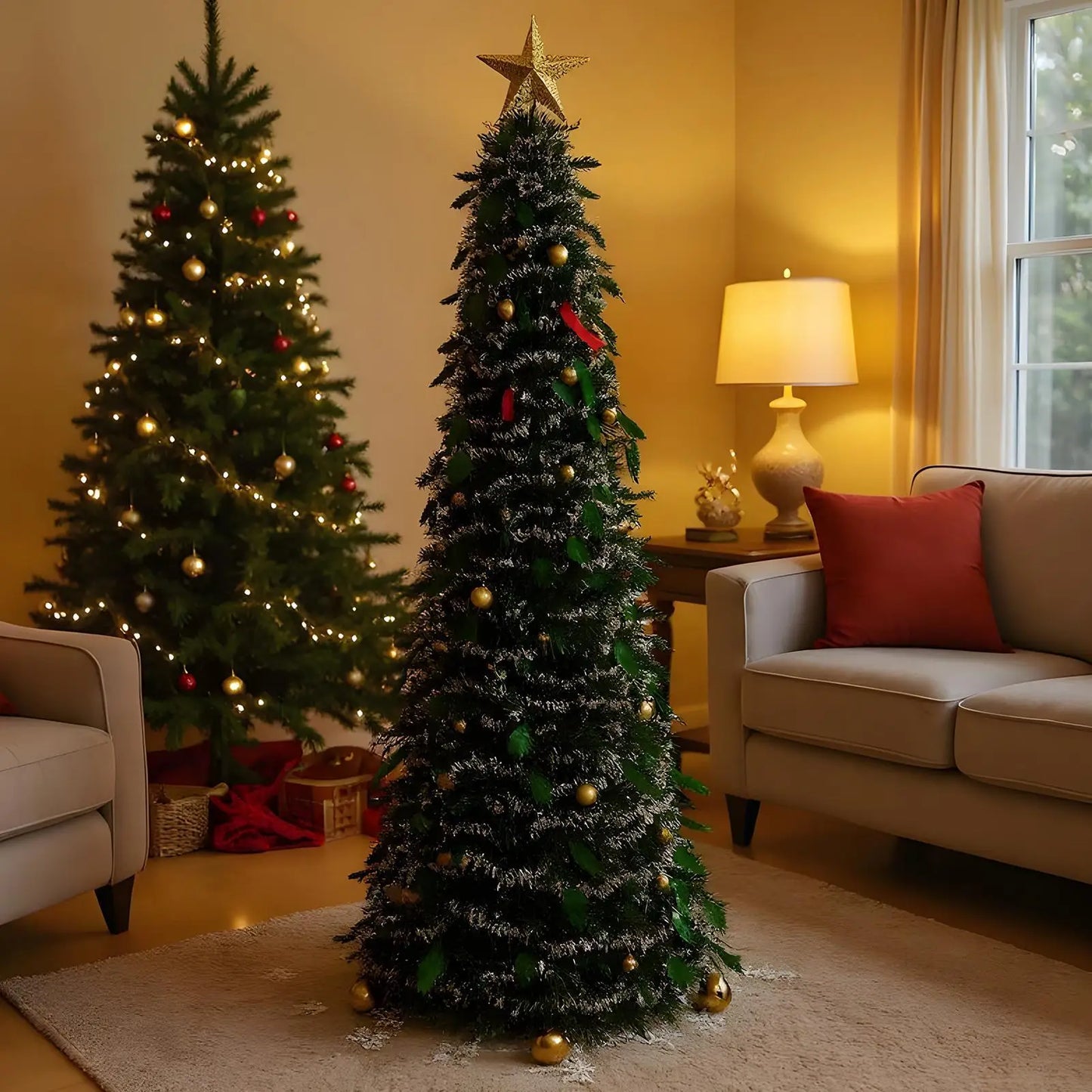 Christmas Tree Small 5 Ft Backyard Festival Decor Foldable Faux Christmas Tree for Indoor Outdoor for Patio Kitchen Party