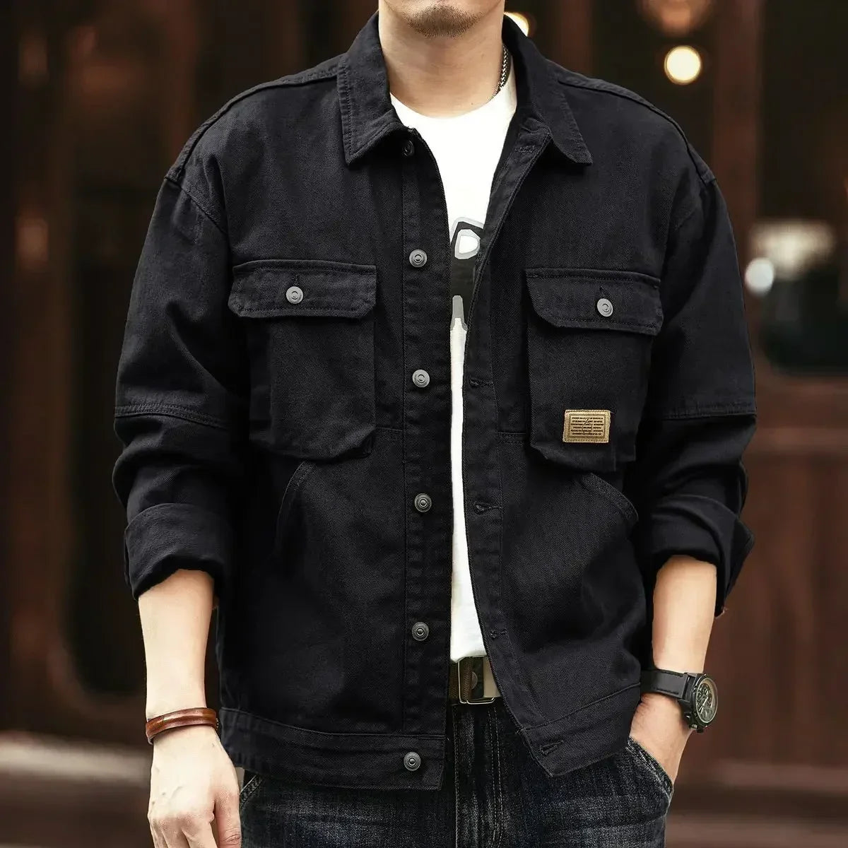 Manteau de cowboy pour hommes bouton automne lâche nouveau blouson en jean homme taille L mode rétro japonaise Cowgirl vêtement élastique à bas prix