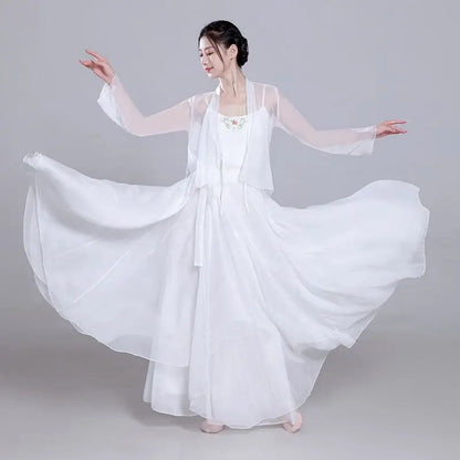 Costume de danse classique Ele, jupe blanche vaporeuse, costume de performance de fée, design Fene Dra, belle mythologie