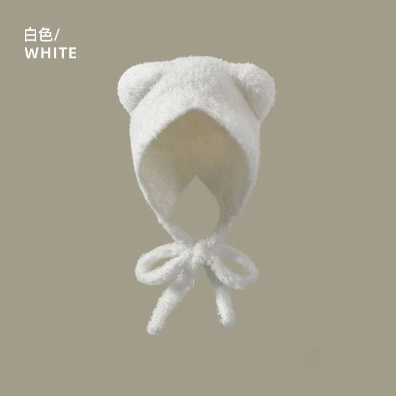 Chapeau en laine avec oreilles d'ours pour femme, bonnet de protection des oreilles à lacets, bonnets de bombardier pour l'extérieur, chaud, mode, cadeau de nouvel an, automne, hiver