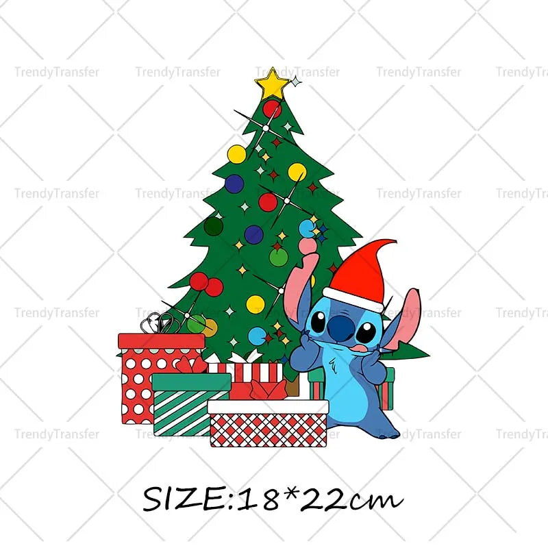 Autocollants thermocollants de Noël Lilo et Stitch pour vêtements, impressions thermiques, décalcomanies pour T-shirts