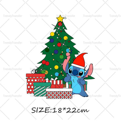 Autocollants thermocollants de Noël Lilo et Stitch pour vêtements, impressions thermiques, décalcomanies pour T-shirts