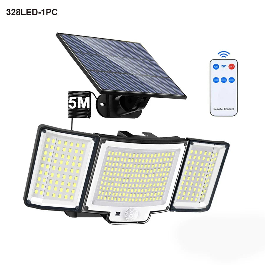 Lumières d'inondation solaires extérieures 106/318 LED lumières de mouvement solaires lumières de sécurité solaires à distance appliques murales étanche 3 Modes jardin