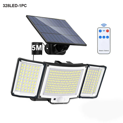 Lumières d'inondation solaires extérieures 106/318 LED lumières de mouvement solaires lumières de sécurité solaires à distance appliques murales étanche 3 Modes jardin