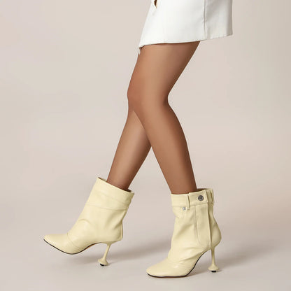 European and American Alien and Square Head Splicing Design Water Washed Cowboy Boots for Women's Trendy Side Zipper Short Boots