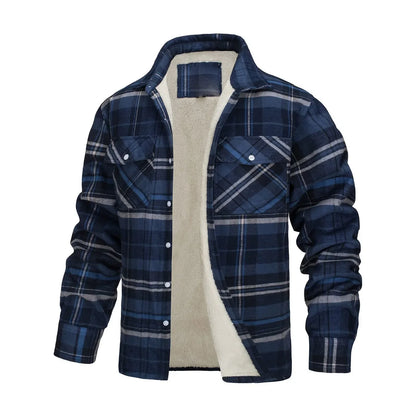 Men Fall Winter Jacket Plaid Print Lapel Soft Plush Long Sleeve Single-Breasted Loose Thickened Casual Mid Length Men Coat