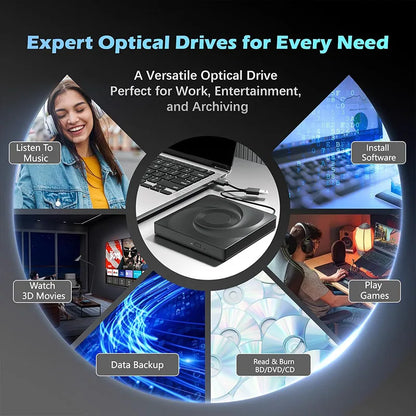External Bluray Drive for Laptop PC BD/CD/DVD Read&Write Portable Blu ray Player Optical Drives USB 3.0 CD Burner