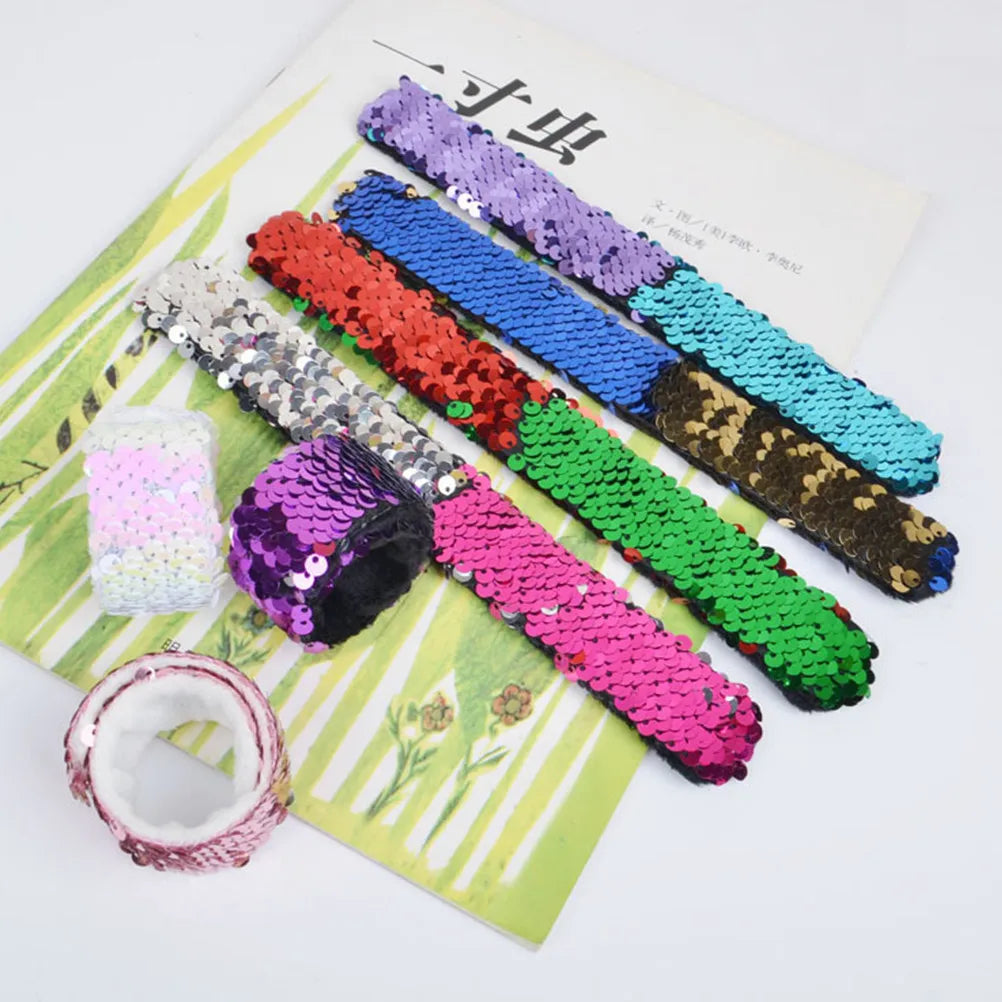 10 bracelets à claquer, design sirène, paillettes brillantes, cadeaux pour enfants et filles, idéal pour fêtes d'anniversaire