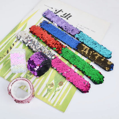 10 bracelets à claquer, design sirène, paillettes brillantes, cadeaux pour enfants et filles, idéal pour fêtes d'anniversaire