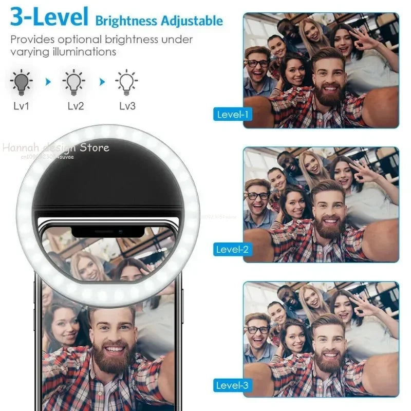 Anneau lumineux Led pour Selfie, Portable, Charge USB, lampe d'objectif de téléphone Portable, diffusion en direct, vidéo, lumière de remplissage pour Selfie, pour tous les smartphones
