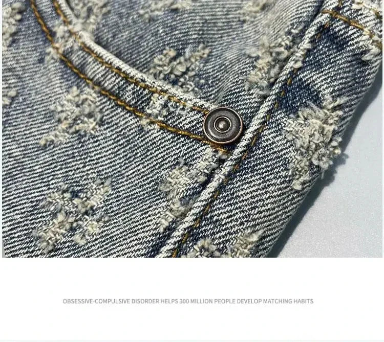 American Street Luxury Quality Retro Y2K Cowboy Shorts Summer Hip Hop Ins Mens Shaved Jacquard Couple Cowboy Pentagonal Pants