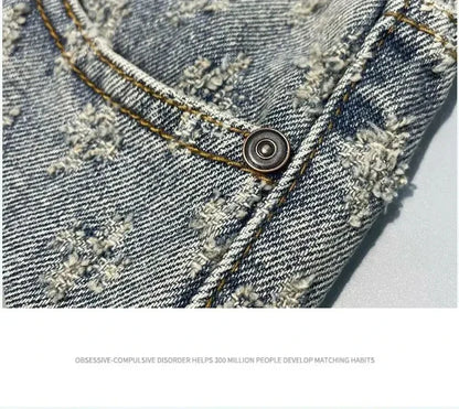 American Street Luxury Quality Retro Y2K Cowboy Shorts Summer Hip Hop Ins Mens Shaved Jacquard Couple Cowboy Pentagonal Pants