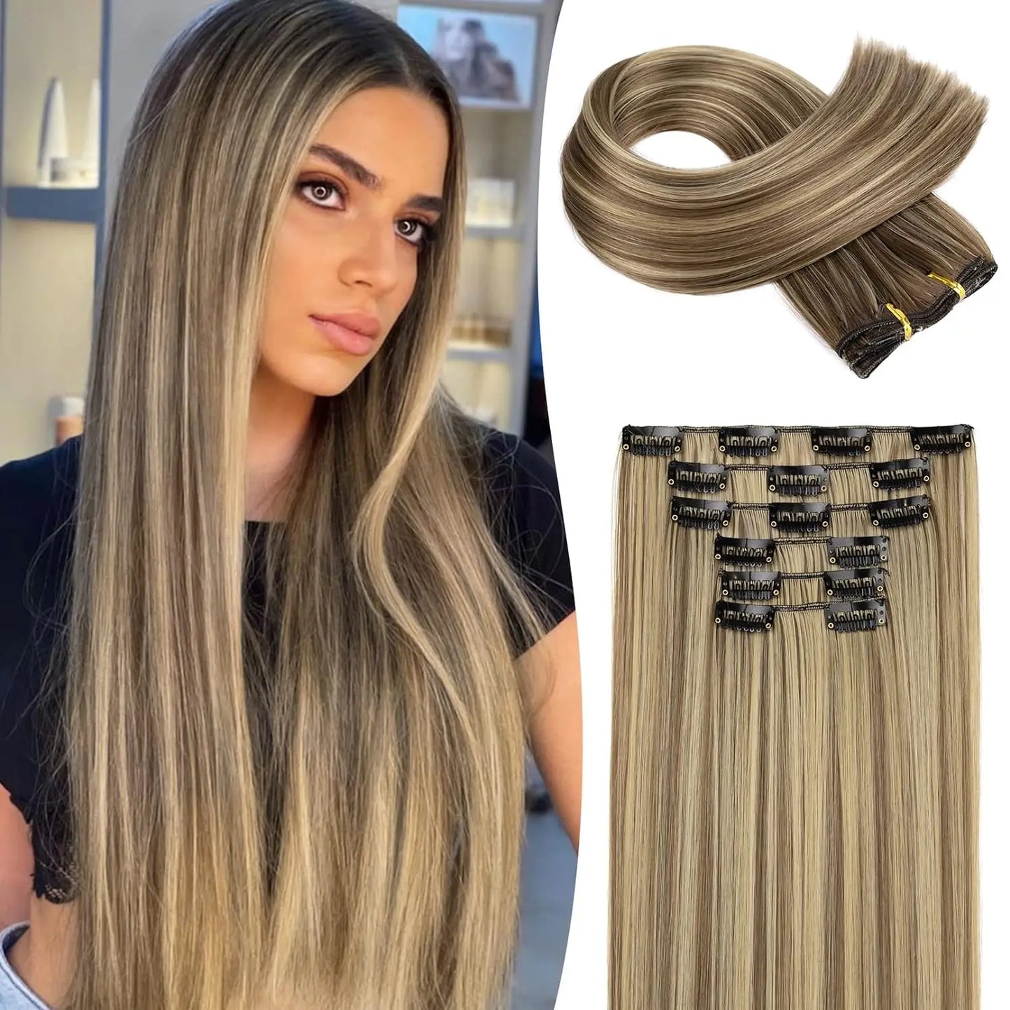 Clip In Hair Extensions Hair Extensions Thick Long Lace Weft Lightweight Synthetic Hairpieces For Women