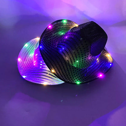 Chapeau de cowboy lumineux à LED clignotantes, lumineux, coloré, pour Noël, mariage, cow-girl, casquette de carnaval, hommes, femmes, pour fête de mariage, accessoire.