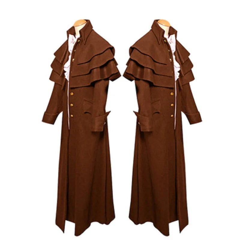Halloween Medieval Steampunk Assassin Elves Pirate Costume For Adult Black Vintage Long Split Jacket Gothic Armor Leather Coats