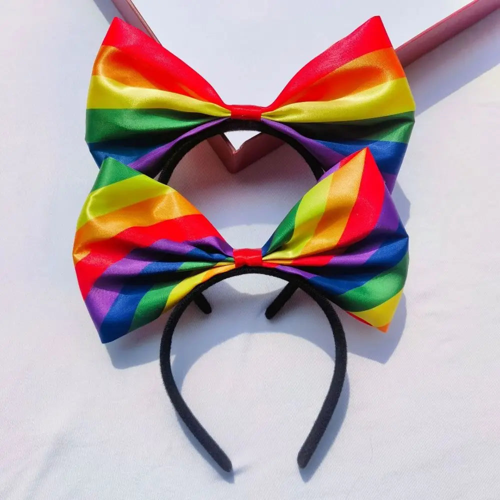 Colorful Rainbow Bowknot Hair Hoop Beautiful Fabric Art Rainbow Bow Headband Soft Durable Party Head Hoop Party Supplies