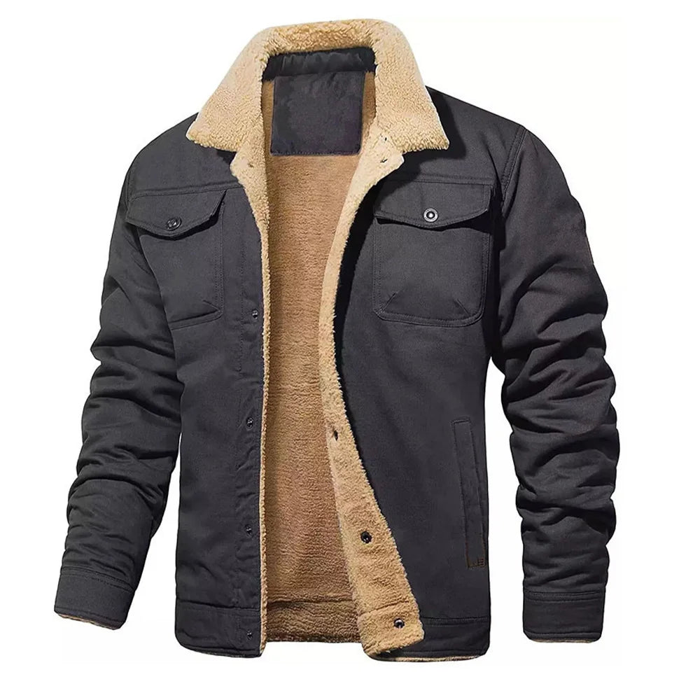 2025 Fashion Fleeced Jacket for Men Solid Color Thick Warm Outwear Tops Quality Autumn Winter Casual Coats Black Men's Jackets
