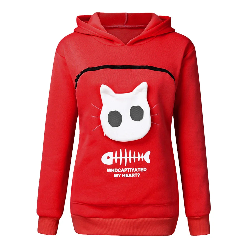 Sweatshirt Cat Lovers Hoodie Kangaroo Dog Pet Paw Pullovers Cuddle Pouch Cat Carrier Sweatshirt Pocket Animal Ear Hooded Plus