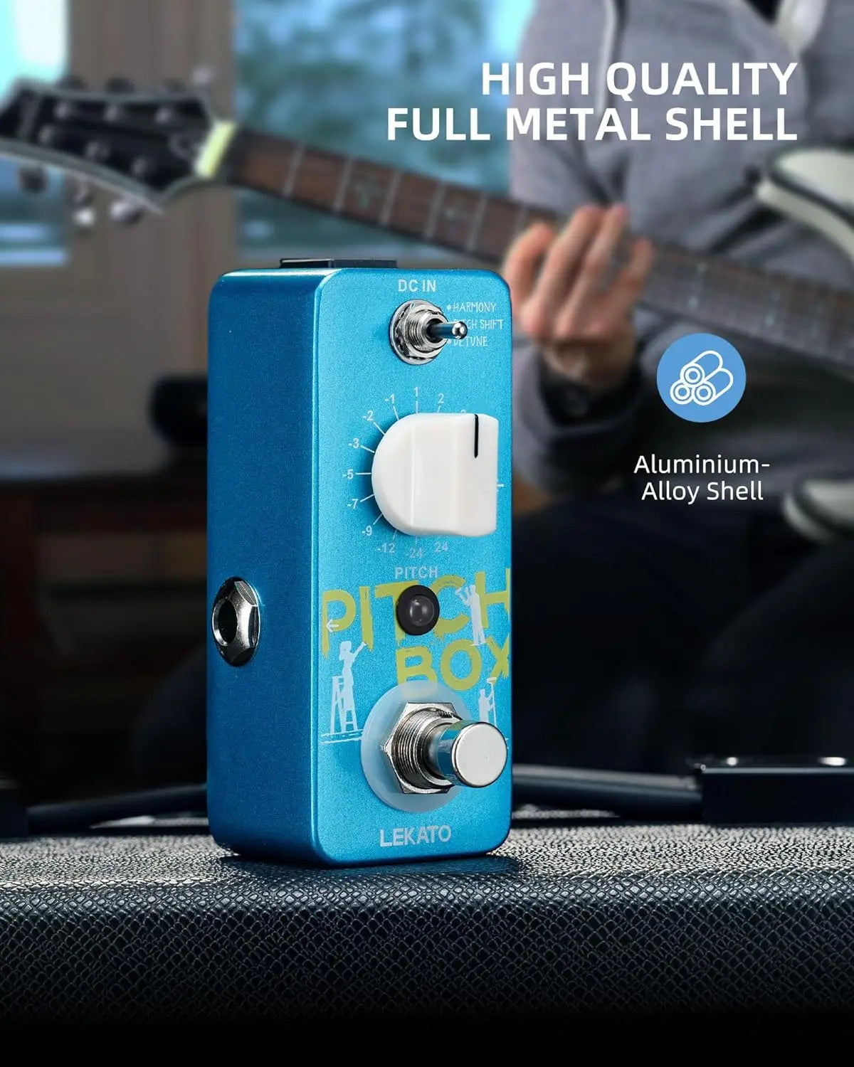Pédale d'effet guitare mini Lekato - harmoniseur, octaver avec changement de hauteur et réglage de décalage de tonalité, True Bypass Compact Fx