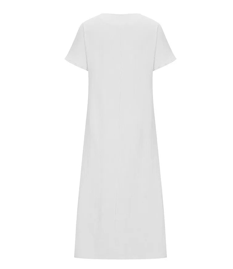 Embroidered Fashion O-Neck Short Sleeve Women Dresses Summer New Casual Unique Slit Dress Elegant Female Vacation Dress Robe