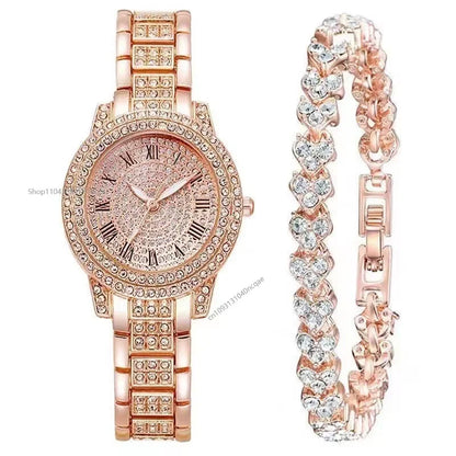 Montre-bracelet à quartz décontractée pour femmes, ensemble de 6 pièces, cadran romain, design de marque de luxe, montre pour femmes