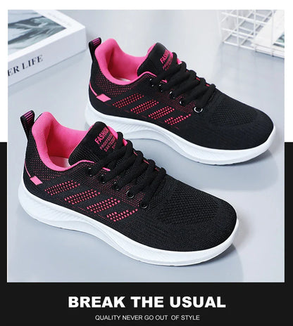 Oulylan Summer Soft Sole Running Shoes Ladies Casual Solid Color Antislip Footwear Outdoor Lace Up Mesh Breathable Sneakers