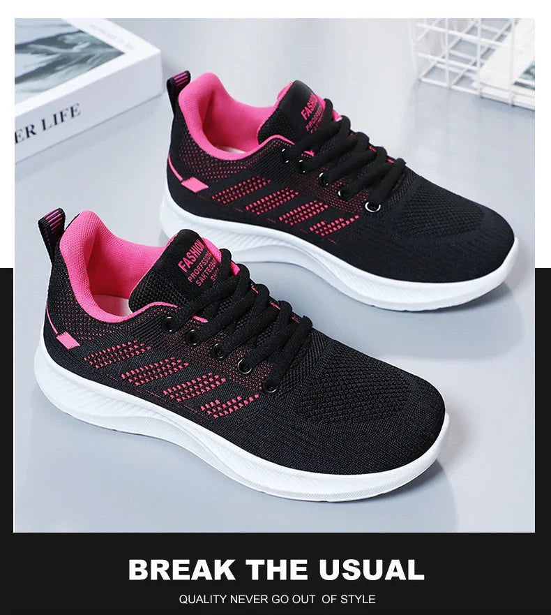 Oulylan Summer Soft Sole Running Shoes Ladies Casual Solid Color Antislip Footwear Outdoor Lace Up Mesh Breathable Sneakers