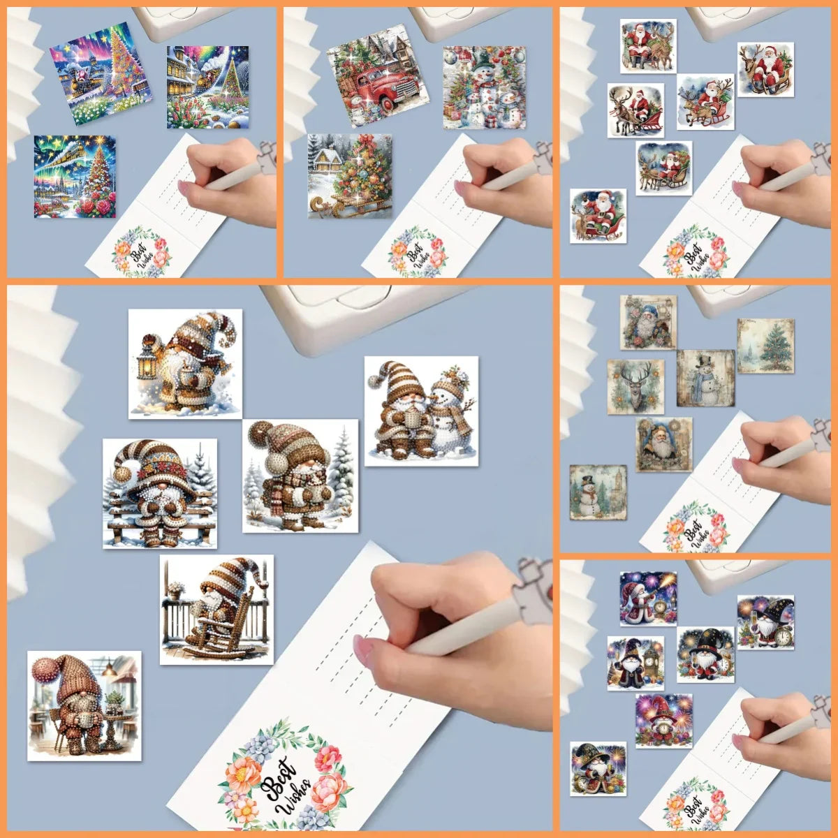 6 DIY diamond paintings Christmas-themed paper greeting cards with diamond stickers are perfect for family gatherings