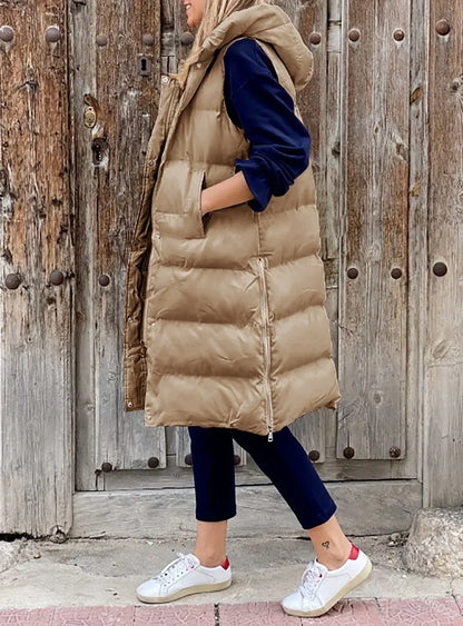 Women Autumn Winter Hooded Vest Coats Outwear Jacket Single-breasted Sleeveless Warm Solid Color Coats Parka