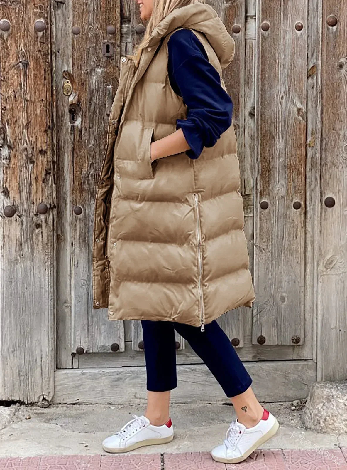 Women Autumn Winter Hooded Vest Coats Outwear Jacket Single-breasted Sleeveless Warm Solid Color Coats Parka