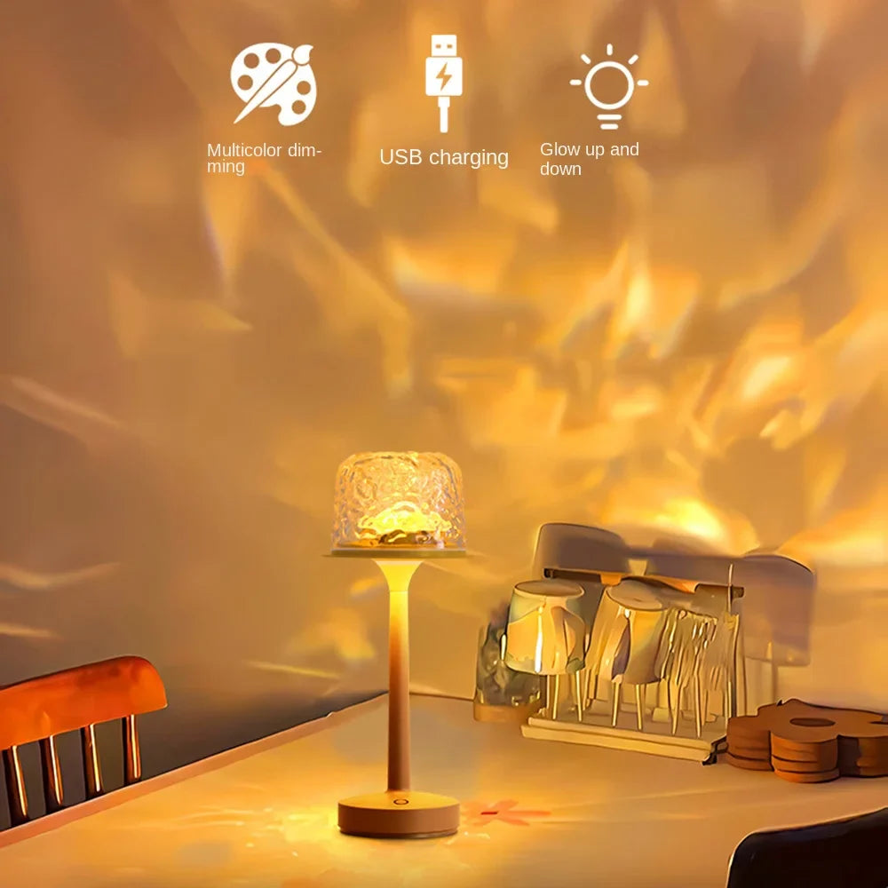 High Footed LED Atmosphere Desk Lamp Water Ripple Touch/Remote Control Projection Night Light Non-slip Bottom Romantic