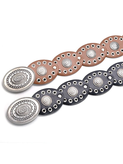 Ceinture creuse ovale en polyuréthane avec œillets, style cow-girl/cowboy, pour femmes, accessoire de décoration de taille rétro, gaine sur vêtements.