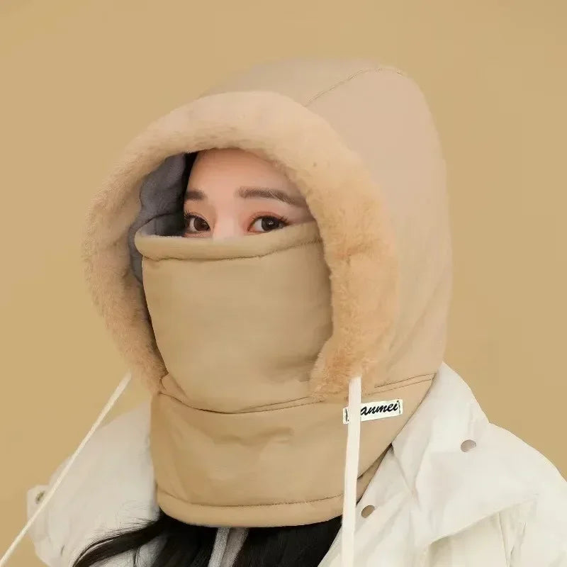 Cagoule thermique pour temps froid, écharpe d'hiver, capuche coupe-vent, chapeau en peluche, chauffe-cou, masque facial de Ski pour les activités de plein air