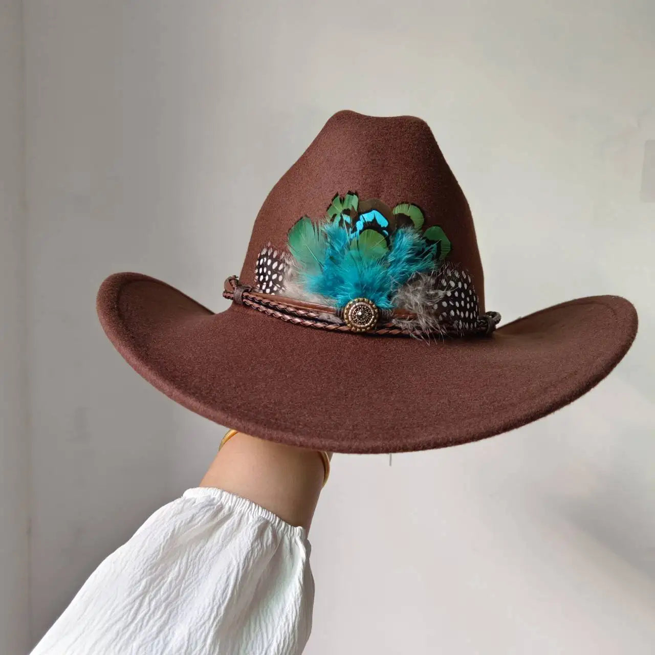 Chapeau de cowboy occidental à large bord pour homme, casquettes d'église Everche, Fascinateur vintage, chapeau de cowgirl jazz, zones bre, nouveau, 9cm