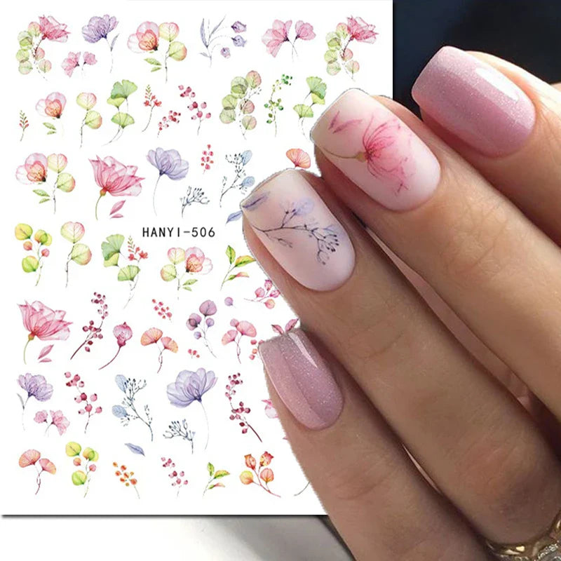 Autocollants 3D pour ongles Hiver Automne Feuilles dorées Roses Rouges Fleurs Décalcomanies pour la décoration des ongles Salon de manucure Beauté