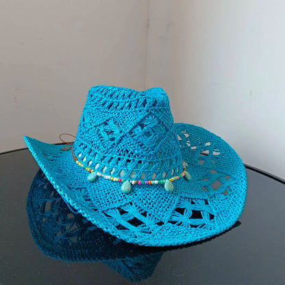 The latest Cowboy hat rose red retro straw hat 2023 new men's and women's jazz Cowboy hat straw hat sun hat summer hat sombrero